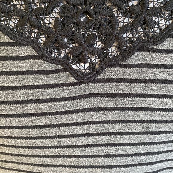 Loft Lace Front Gray Black Striped Swing Dress Black Lace casual dress XSP - Picture 6 of 11